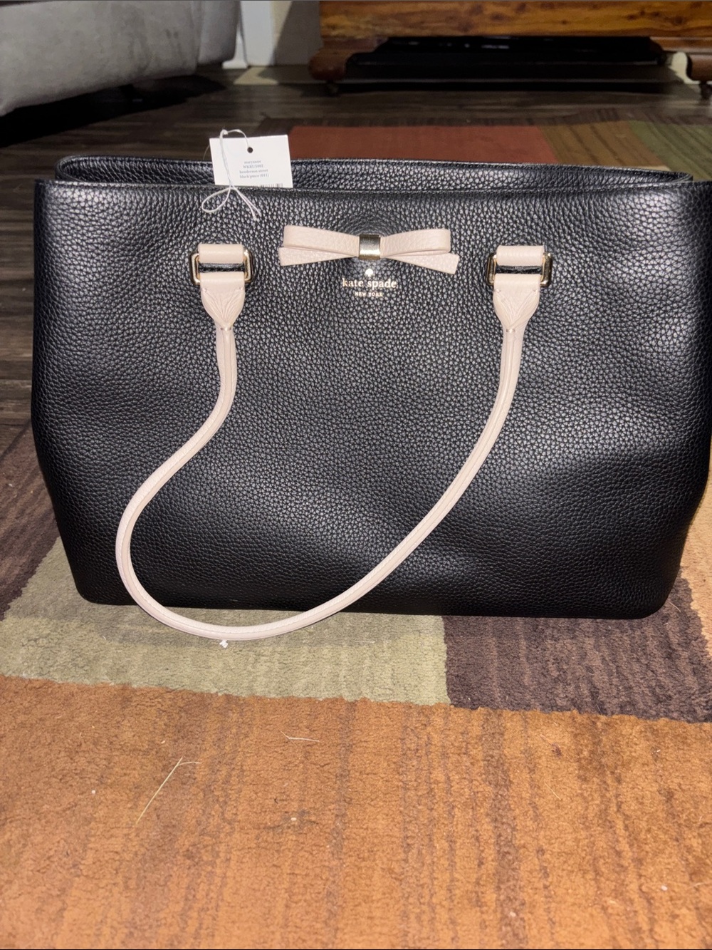 kate spade Black Tote with Cream Bow and Straps